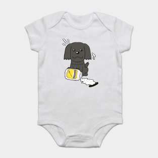 Cute black sheepdog spilled mayonnaise Baby Bodysuit